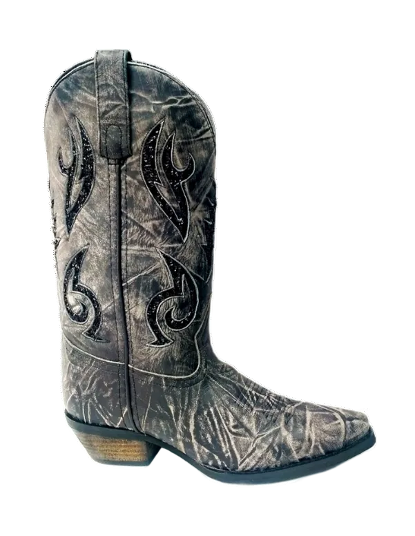 11" Ladies Western Cowhide Black & Sequin Underlay (#5130) - Silverado Boots