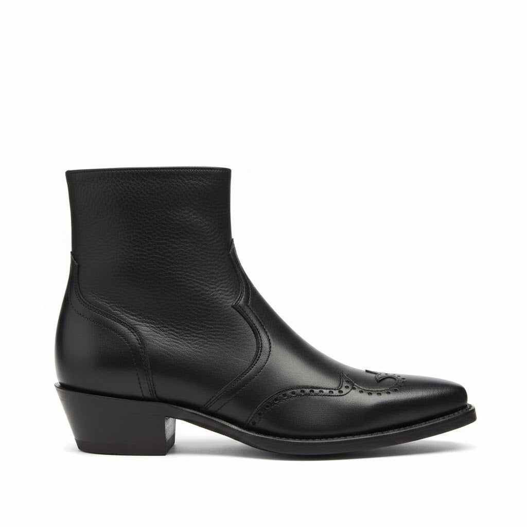 7" Men Western Cowhide Wingtip Black (#6444)