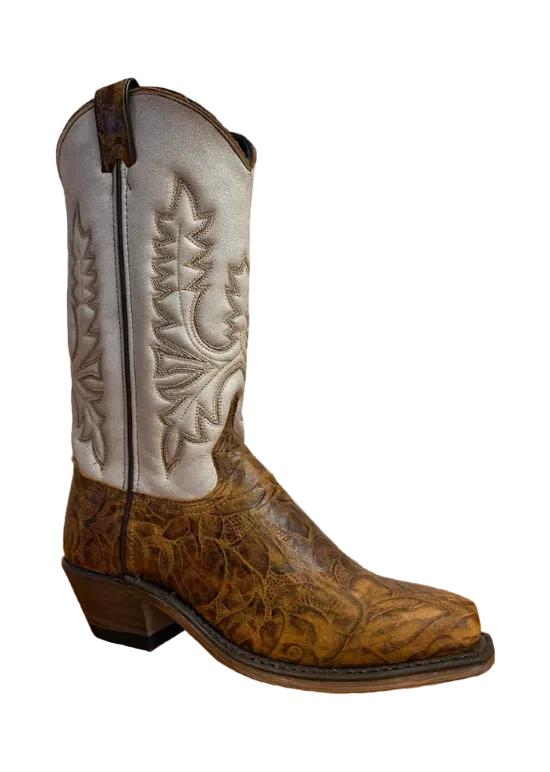 11" Ladies Western Two-Tones Crackled Antique White & Polished Brown (#9018) - Silverado Boots