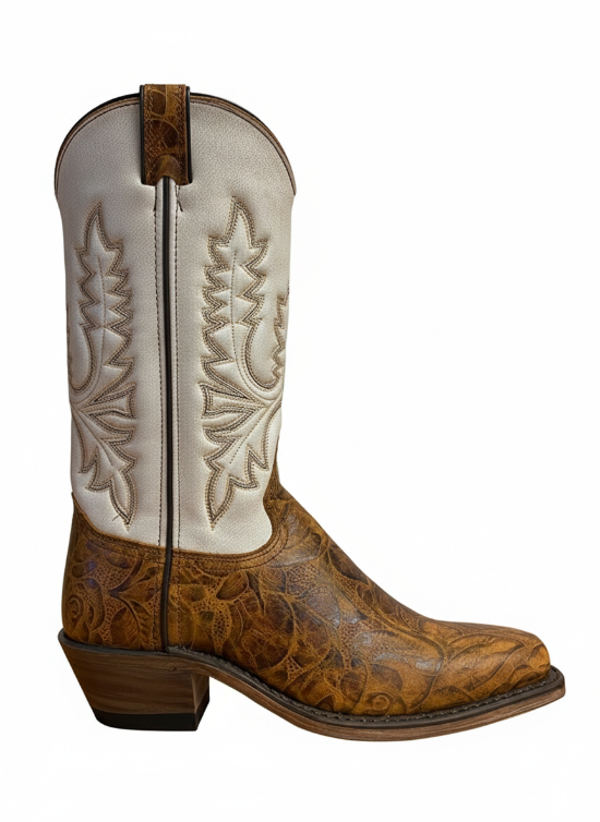 11" Ladies Western Two-Tones Crackled Antique White & Polished Brown (#9018) - Silverado Boots