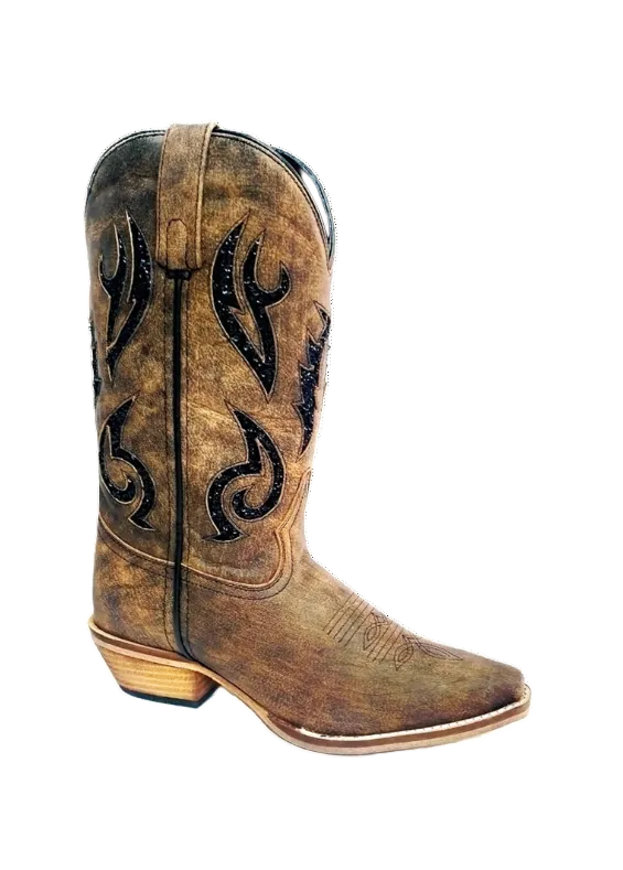 11" Ladies Western Cowhide Brown & Sequin Underlay (#5131) - Silverado Boots