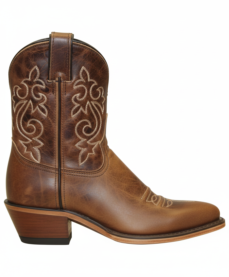 7" Ladies Western Bootie Polished Brown (#9098)